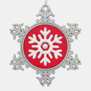 Modern minimalist clean simple white snowflake pewter christmas ornament