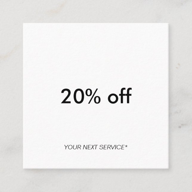 Modern Minimalist Clean Typography Layout Discount Square Business Card (Front)