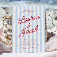 Modern Minimalist Coastal Red Blue Stripes Wedding