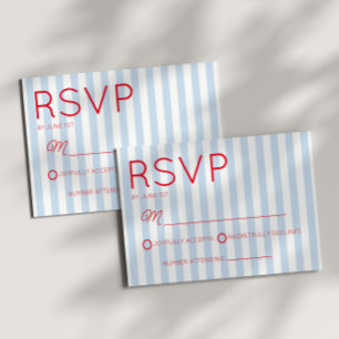 Modern Minimalist Coastal Red Blue Stripes Wedding RSVP Card