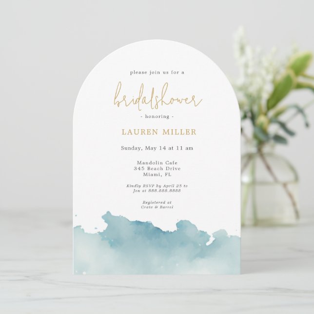 Modern Minimalist coastal waves Bridal Shower Invitation (Standing Front)