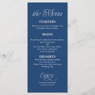 Modern Minimalist Cobalt Blue Wedding Menu
