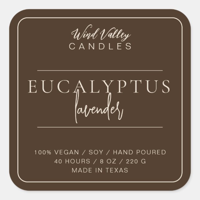 Modern minimalist coffee brown candle label (Front)