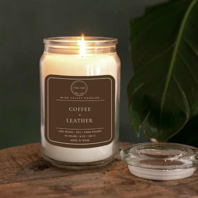 Modern minimalist coffee leather logo candle label (Brown candlw label with logo coffee and leather personaéized hand poured handmade business
)