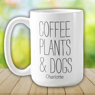 Modern Minimalist Coffee Plants & Dogs Add Name Mug