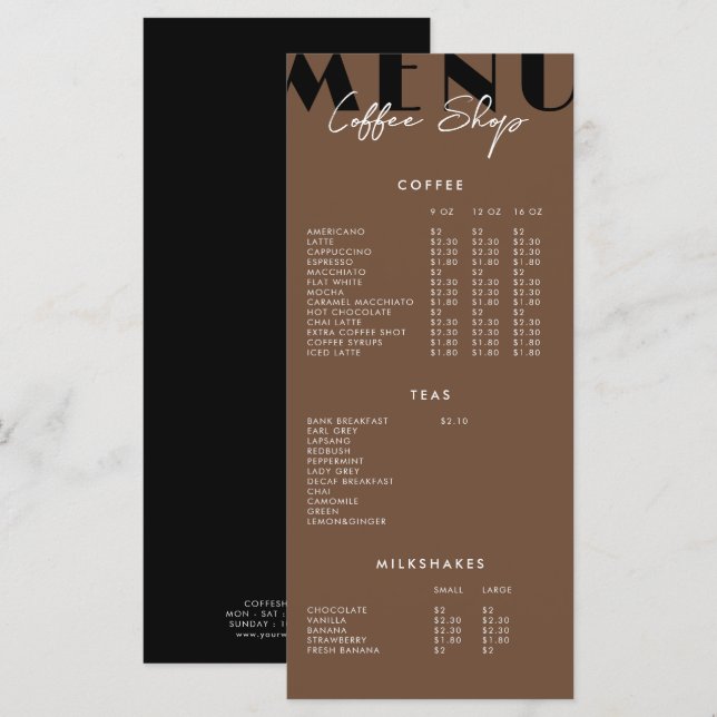 Modern Minimalist Coffee Shop Menu (Front/Back)