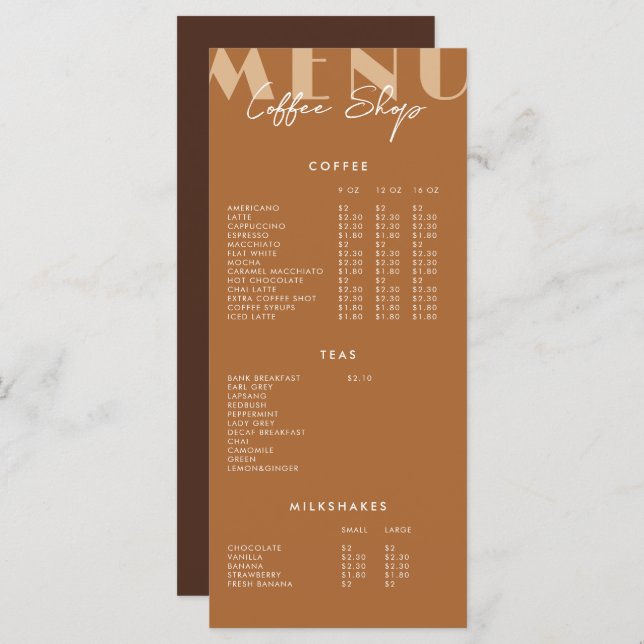 Modern Minimalist Coffee Shop Menu (Front/Back)