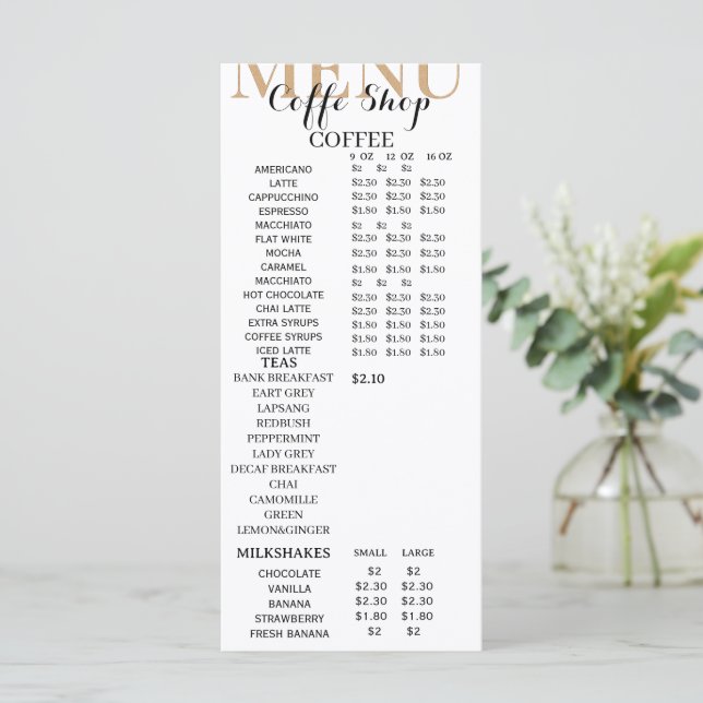 Modern minimalist Coffee Shop Menu Template (Standing Front)