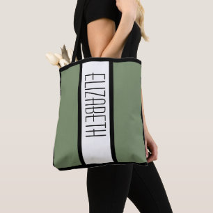 Modern Minimalist Color Block Custom Name Green  Tote Bag