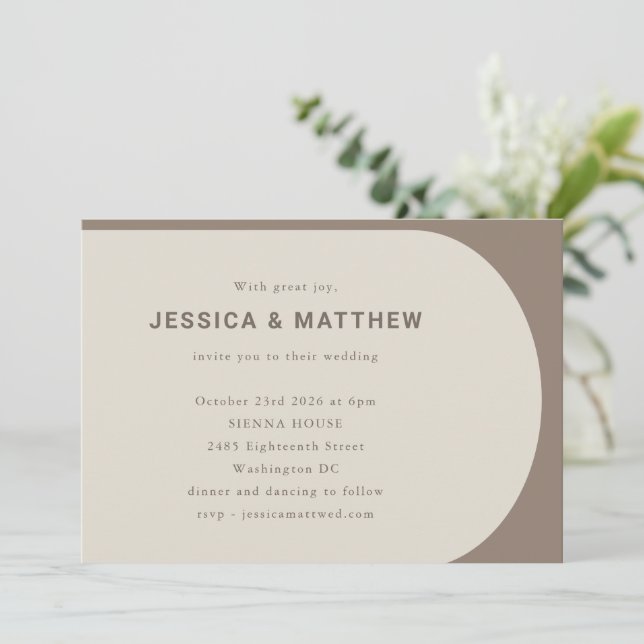 Modern Minimalist Colour Block Brown RSVP Wedding Invitation (Standing Front)