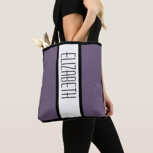 Modern Minimalist Colour Block Custom Name Purple Tote Bag