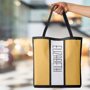 Modern Minimalist Colour Block Custom Name Yellow Tote Bag