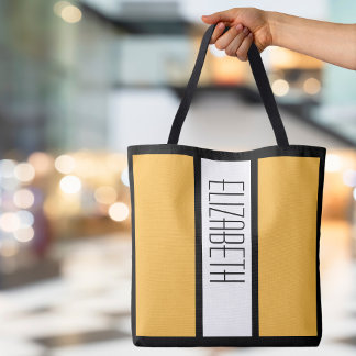 Modern Minimalist Colour Block Custom Name Yellow Tote Bag