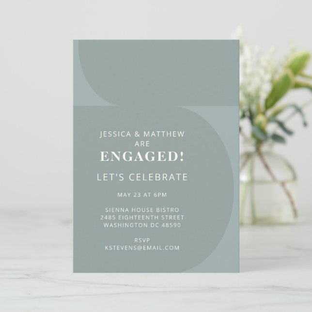 Modern Minimalist Colour Block Teal Engagement  Invitation (Standing Front)