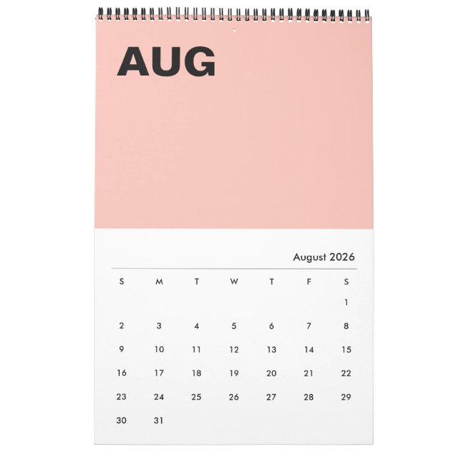 Modern Minimalist Colour Calendar (Aug 2026)
