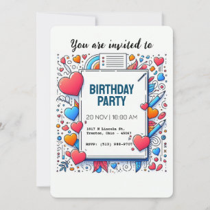 Modern Minimalist Colourful Heart Doodle Invitation