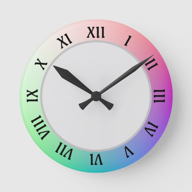 Modern, Minimalist Colourful Pastel Rainbow Round Clock (Front)