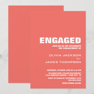 Modern Minimalist Coral Engagement Party Invitation