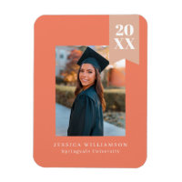 Modern Minimalist Coral Pink Ribbon Grad Photo Ann