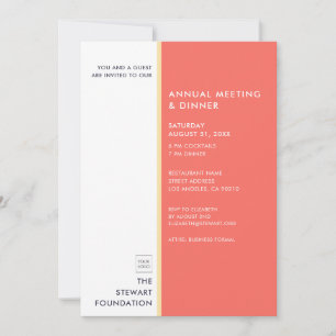 Modern Minimalist Coral Red Gold Business Dinner Invitation