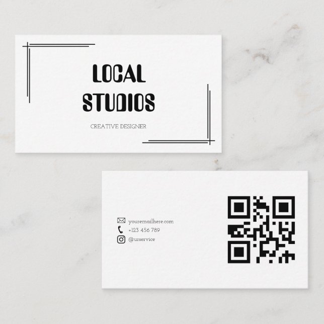 Modern Minimalist Corner Frame QR Code Business Card (Front/Back)