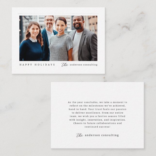 Modern Minimalist Corporate Business Holiday Photo Card (Front/Back)