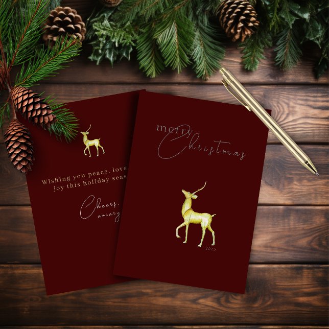 Modern Minimalist Corporate Christmas Reindeer  Foil Holiday Card (Creator Uploaded)