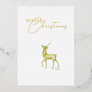 Modern Minimalist Corporate Christmas Reindeer  Foil Holiday Card