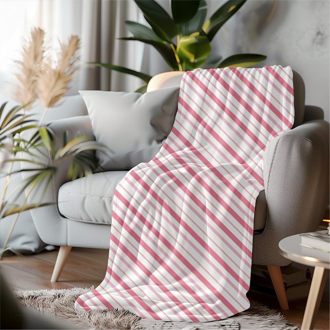 Modern Minimalist Cosy Decor Blush Pink Striped Fleece Blanket (Creator Uploaded)