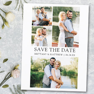 Modern Minimalist Couple 4 Photos Save the Date Postcard