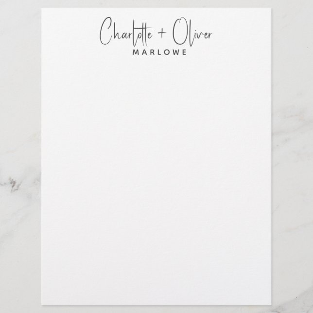 Modern Minimalist Couple Name Monogram Custom Letterhead (Front)