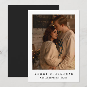 Modern Minimalist Couple Photo Black Christmas Holiday Card