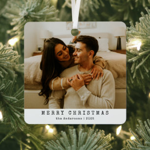 Modern Minimalist Couple Photo Christmas Metal Tree Decoration