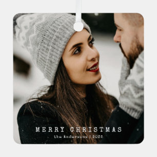 Modern Minimalist Couple Photo Merry Christmas Metal Tree Decoration