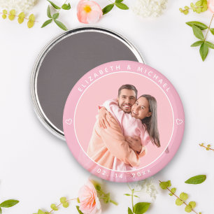 Modern Minimalist Couple Photo Pink Wedding Favor Magnet