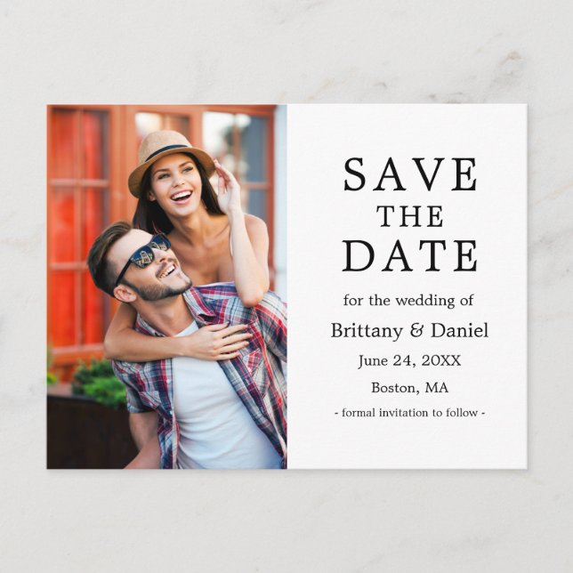 Modern Minimalist Couple Photo Save The Date Postcard (Front)