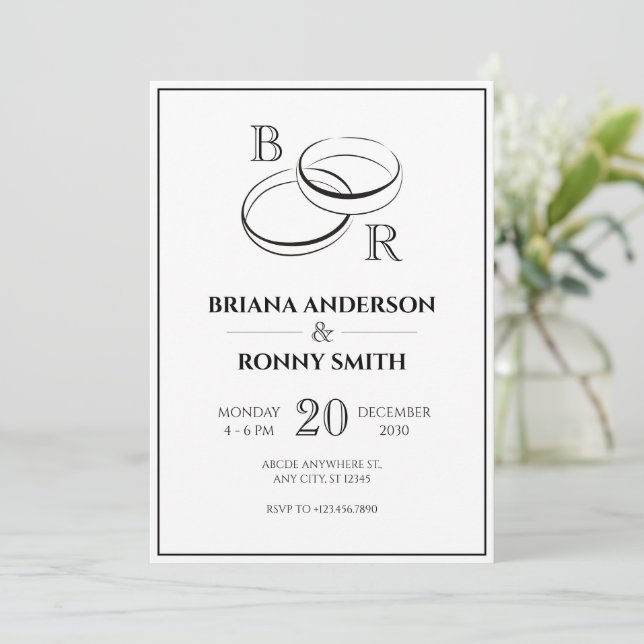 Modern minimalist couple ring wedding  invitation (Standing Front)