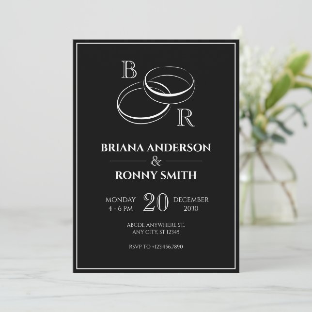 Modern minimalist couple ring wedding  invitation (Standing Front)