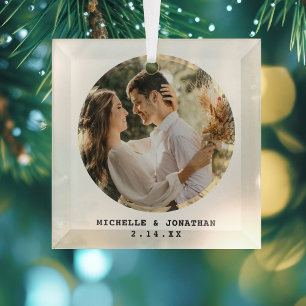 Modern Minimalist Couple Wedding Photo Glass Tree Decoration