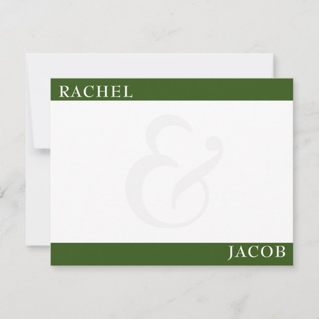 Modern Minimalist Couple's Dark Green Stationery Card (Front)