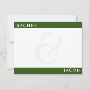 Modern Minimalist Couple's Dark Green Stationery Card