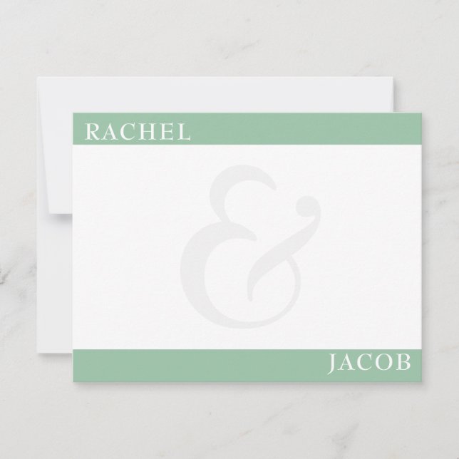 Modern Minimalist Couple's Sage Green Stationery Card (Front)