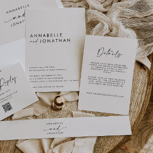 Modern Minimalist Cream & Black Script Wedding Enclosure Card