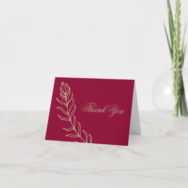 Modern Minimalist Crimson And Gold Bloom Thank You Card (Front)