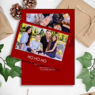 Modern Minimalist Crimson Red "HO HO HO" Photo Holiday Card