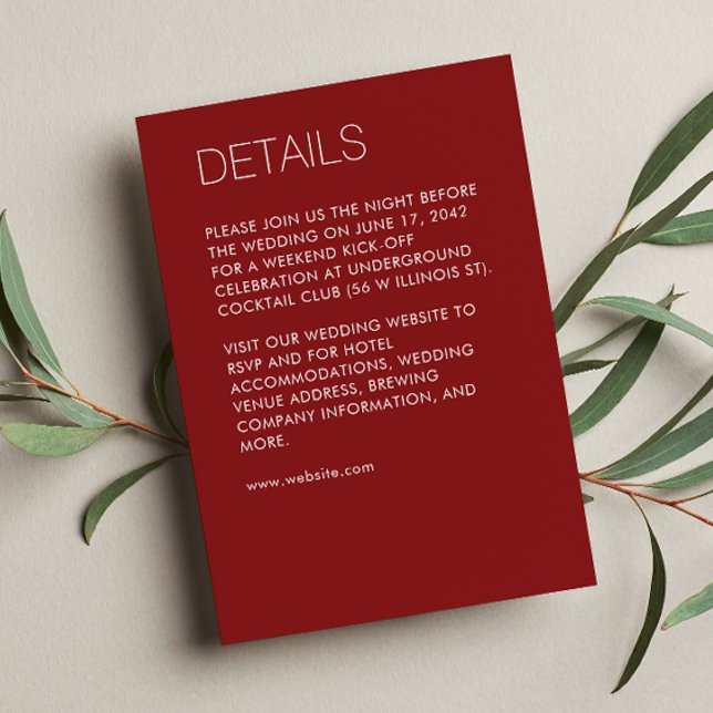 Modern Minimalist Crimson Red Wedding Enclosure Card (Creator Uploaded)