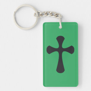 Modern Minimalist Cross Contemporary Christian Art Key Ring
