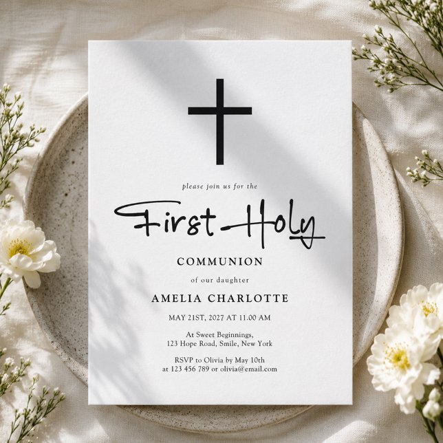 Modern Minimalist Cross First Communion Invitation (Creator Uploaded)