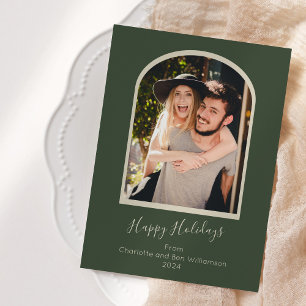 Modern Minimalist Custom Arch Photo Green Holiday Card