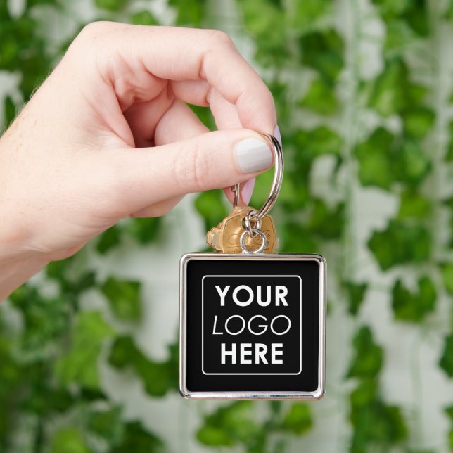 Modern Minimalist Custom Business Logo Black White Key Ring (Hand)
